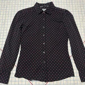 Bonfire Snowboarding Womens Large Shirt Button Front Ruffle Steez Pink Polka Dot